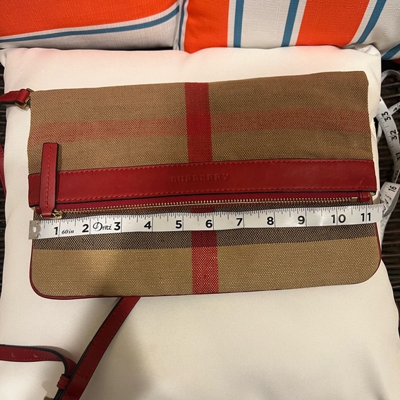 Burberry Beige/Red House Check Canvas and Leather Fold Over Crossbody Bag - Picture 12 of 13